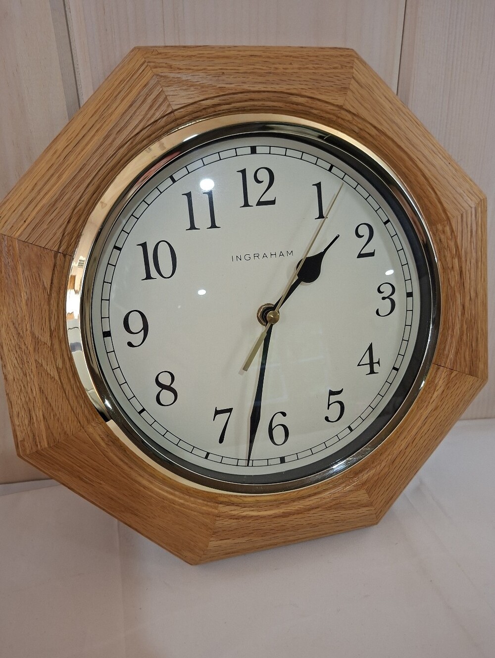 Octagonal Shaped Wooden Frame Wall Clock Mid Modern Century Ingraham